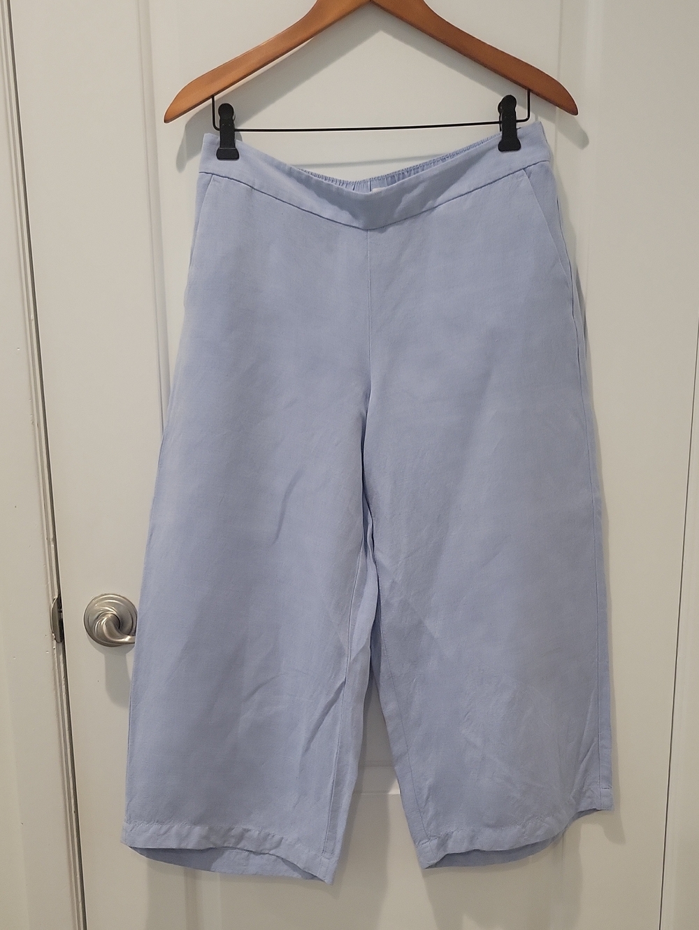 LOFT Light Blue Linen Blend Wide Leg Cropped Pants Size M Petite